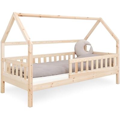 Ehrenkind ® Hausbett Lille Kinderbett mit abnehmbaren Rausfallschutz aus Massivholz FSC® zertifziert Hausbett 90x200 Kinderbett 90x200 Natur Ehrenkind ® Hausbett Lille Kinderbett mit abnehmbaren Rausfallschutz aus Massivholz FSC® zertifziert Hausbett 90x200 Kinderbett 90x200 Natur