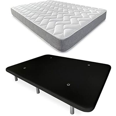 DUÉRMETE ONLINE Schwarzes Komplettbett mit wendbarer Viscotec Matratze + verstärkter Unterseite, 6 Beine, Holz, 105 x 190 cm DUÉRMETE ONLINE Schwarzes Komplettbett mit wendbarer Viscotec Matratze + verstärkter Unterseite, 6 Beine, Holz, 105 x 190 cm