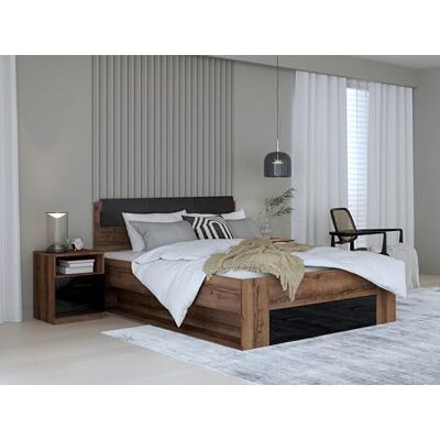 Forte JAWA Bett 200 210, Bett mit 1 Schublade, Modernes Doppelbett, Schlafzimmer, Holzwerkstoff, Edeleiche Holzdekor/Schwarz Hochglanz, 203,6 cm breit x 99,5 cm hoch x 163,5 cm tief Forte JAWA Bett 200 210, Bett mit 1 Schublade, Modernes Doppelbett, Schlafzimmer, Holzwerkstoff, Edeleiche Holzdekor/Schwarz Hochglanz, 203,6 cm breit x 99,5 cm hoch x 163,5 cm tief
