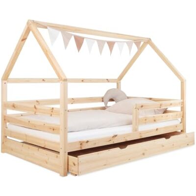 Ehrenkind ® Hausbett 120x200 Natur mit Bettkasten & Rausfallschutz Ehrenkind ® Hausbett 120x200 Natur mit Bettkasten & Rausfallschutz