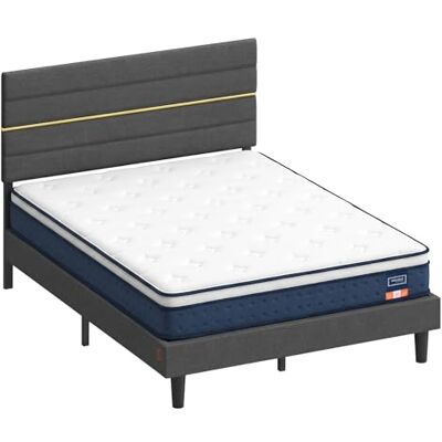 VASAGLE Doppelbett und Matratze Set, 160 x 200 cm Schiefergraues Bettgestell für Schlafzimmer, 20 cm Taschenfederkernmatratze, Gel-Memory-Schaumstoff VASAGLE Doppelbett und Matratze Set, 160 x 200 cm Schiefergraues Bettgestell für Schlafzimmer, 20 cm Taschenfederkernmatratze, Gel-Memory-Schaumstoff
