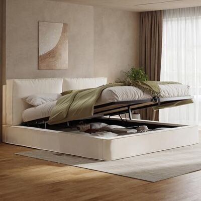 Merax Polsterbett Doppelbett 180x200 cm mit hydraulischem Stauraum & Lattenrost,13 cm Dickes gepolstertes Kopfteil (105 cm hoch), eingebaute Struktur, Samt, Beige (Ohne Matratze) Merax Polsterbett Doppelbett 180x200 cm mit hydraulischem Stauraum & Lattenrost,13 cm Dickes gepolstertes Kopfteil (105 cm hoch), eingebaute Struktur, Samt, Beige (Ohne Matratze)