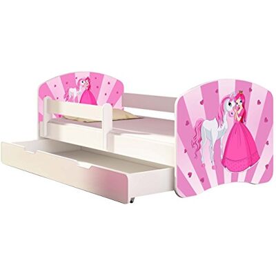 ACMA Kinderbett 180x80 Jugendbett mit Einer Schublade und Matratze, Rausfallschutz, Lattenrost Weiß, stabil, Kinderzimmer Bett, Jugendmöbel Design 08 Princess ACMA Kinderbett 180x80 Jugendbett mit Einer Schublade und Matratze, Rausfallschutz, Lattenrost Weiß, stabil, Kinderzimmer Bett, Jugendmöbel Design 08 Princess