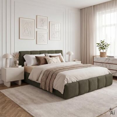 IDIMEX Polsterbett Cloudy gepolstert 160 x 200 cm, Dunkelgrün – modernes Doppelbett mit Bouclé Stoffbezug, inklusive Lattenrost und Rückenlehne, gepolstertes Kopfteil IDIMEX Polsterbett Cloudy gepolstert 160 x 200 cm, Dunkelgrün – modernes Doppelbett mit Bouclé Stoffbezug, inklusive Lattenrost und Rückenlehne, gepolstertes Kopfteil