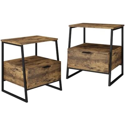 Vicco Nachttisch Lunor Eiche rustikal/Schwarz 2er Set, zur Ablage von Alltagsgegenständen neben dem Bett Vicco Nachttisch Lunor Eiche rustikal/Schwarz 2er Set, zur Ablage von Alltagsgegenständen neben dem Bett