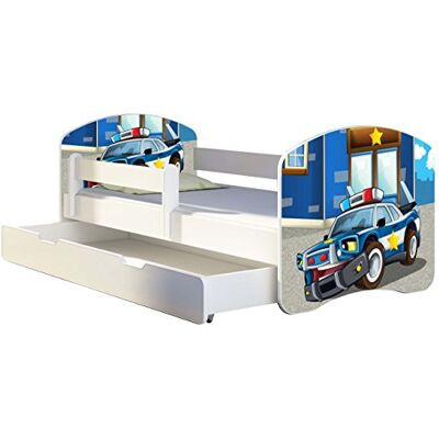 ACMA Kinderbett 180x80 Jugendbett mit Einer Schublade und Matratze, Rausfallschutz, Lattenrost Weiß, stabil, Kinderzimmer Bett, Jugendmöbel Design 38 Polizei ACMA Kinderbett 180x80 Jugendbett mit Einer Schublade und Matratze, Rausfallschutz, Lattenrost Weiß, stabil, Kinderzimmer Bett, Jugendmöbel Design 38 Polizei