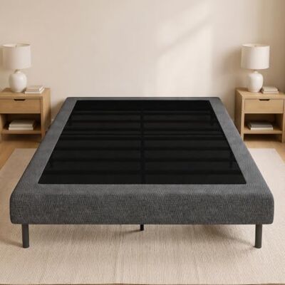 HOMCOM Boxspring-Untergestell mit Chenille-Bezug, Metall-Bettgestell mit Lattenrost, bis 400 kg, einfache Montage, Grau HOMCOM Boxspring-Untergestell mit Chenille-Bezug, Metall-Bettgestell mit Lattenrost, bis 400 kg, einfache Montage, Grau