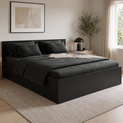 Home Collective Bett Einzelbett Bettgestell mit Bettkasten 160x200 cm Stauraumbett aus Holzwerkstoff, hochklappbarer Lattenrost mit 34 Leisten, integrierter Bettkasten, 80 cm Kopfteil Schwarz Home Collective Bett Einzelbett Bettgestell mit Bettkasten 160x200 cm Stauraumbett aus Holzwerkstoff, hochklappbarer Lattenrost mit 34 Leisten, integrierter Bettkasten, 80 cm Kopfteil Schwarz