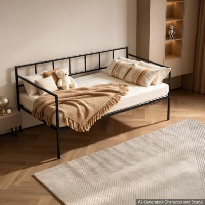 VEVOR Tagesbett Bettgestell Bettsofa Schlafsofa mit Stauraum unter Bett für Wohnzimmer Schlafzimmer & Gästezimmer, für 2 Personen, Metall-Bettrahmen, 180 kg Belastbarkeit, ohne Ausziehbett, Schwarz VEVOR Tagesbett Bettgestell Bettsofa Schlafsofa mit Stauraum unter Bett für Wohnzimmer Schlafzimmer & Gästezimmer, für 2 Personen, Metall-Bettrahmen, 180 kg Belastbarkeit, ohne Ausziehbett, Schwarz