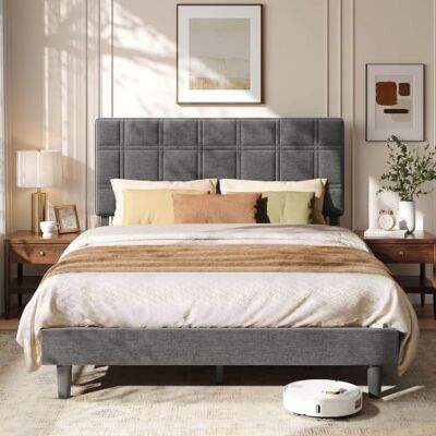 VASAGLE Bettgestell 140 x 200 cm, Polsterbett mit Kopfteil Metallbett 140 x 200 cm, Holzlatten, Geräuschlos, Schlafzimmer, Schiefergrau, MAZEY Kollektion RMB184G101 VASAGLE Bettgestell 140 x 200 cm, Polsterbett mit Kopfteil Metallbett 140 x 200 cm, Holzlatten, Geräuschlos, Schlafzimmer, Schiefergrau, MAZEY Kollektion RMB184G101