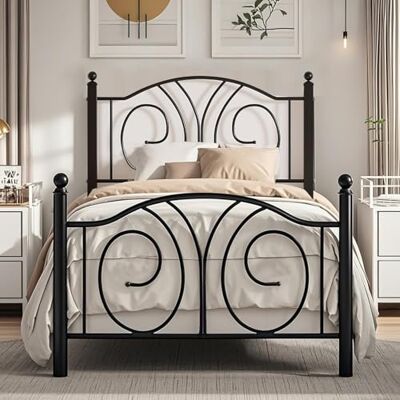 VECELO Bettrahmen 90 x 200 cm, Metallbett mit Hohem Kopfteil und Fußteil, Moderner Minimalistischer Jugendbett für Schlafzimmer Gästezimmer Viel Stauraum unter dem Bett, Schwarz VECELO Bettrahmen 90 x 200 cm, Metallbett mit Hohem Kopfteil und Fußteil, Moderner Minimalistischer Jugendbett für Schlafzimmer Gästezimmer Viel Stauraum unter dem Bett, Schwarz