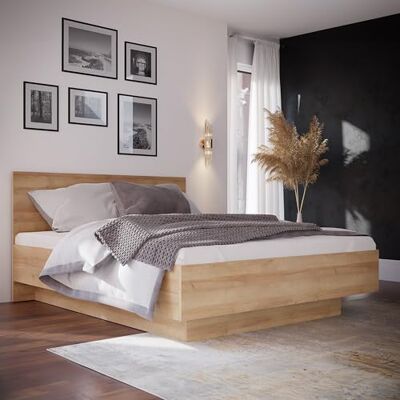 Forte LENYBELARDO Bett 160x200 cm, modernes Bettgestell mit Stauraum unter Lattenrost, Schlafzimmer, Holzwerkstoff, Riviera Eiche Holzdekor, 165,2 cm breit x 98,5 cm hoch x 204,9 cm tief Forte LENYBELARDO Bett 160x200 cm, modernes Bettgestell mit Stauraum unter Lattenrost, Schlafzimmer, Holzwerkstoff, Riviera Eiche Holzdekor, 165,2 cm breit x 98,5 cm hoch x 204,9 cm tief