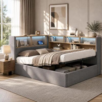 Merax Daybett 90x200 cm, mit hydraulischem Stauraum, Polsterbett aus Samt, Tagesbett mit LED-Beleuchtung, USB- und Type-C-Anschluss, für Kinderzimmer oder Jugendzimmer, Grau (ohne Matratze) Merax Daybett 90x200 cm, mit hydraulischem Stauraum, Polsterbett aus Samt, Tagesbett mit LED-Beleuchtung, USB- und Type-C-Anschluss, für Kinderzimmer oder Jugendzimmer, Grau (ohne Matratze)