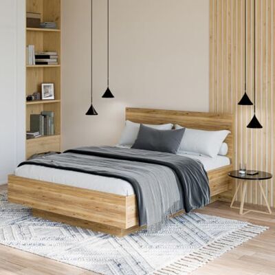 Forte Orkney Bett 140x200 cm, modernes Bettgestell inkl. Lattenrost, Holzwerkstoff, Mauvella Eiche Holzdekor, 145,2 cm breit x 98,5 cm hoch x 216 cm tief Forte Orkney Bett 140x200 cm, modernes Bettgestell inkl. Lattenrost, Holzwerkstoff, Mauvella Eiche Holzdekor, 145,2 cm breit x 98,5 cm hoch x 216 cm tief