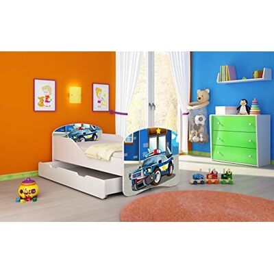 ACMA I Kinderbett 180x80 Jugendbett Komplett mit Einer Schublade und Matratze Lattenrost Weiß, stabil, Kinderzimmer Bett, Jugendmöbel Design 38 Polizei ACMA I Kinderbett 180x80 Jugendbett Komplett mit Einer Schublade und Matratze Lattenrost Weiß, stabil, Kinderzimmer Bett, Jugendmöbel Design 38 Polizei