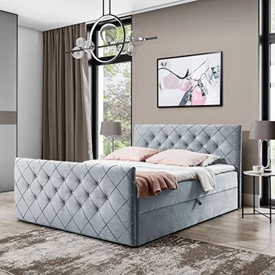 Generic Boxspringbett Doppelbett MONAKO Bett mit Bonellmatratze, mit Bettkasten für Bettwäsche und Topper. Gepolstertes Kopfteil und Fussteil mit Einer eleganten Steppung verziert (Hell grau, 140x200) Generic Boxspringbett Doppelbett MONAKO Bett mit Bonellmatratze, mit Bettkasten für Bettwäsche und Topper. Gepolstertes Kopfteil und Fussteil mit Einer eleganten Steppung verziert (Hell grau, 140x200)