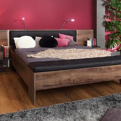 Forte Bellevue Bett 160x200, Elegantes Bett inkl. 2 Nachtschränken, Polsterkopfteil, Holzwerkstoff, Schlammeiche/Schwarzeiche Holzdekor, 284,6 cm breit x 96,5 cm hoch x 208,7 cm tief Forte Bellevue Bett 160x200, Elegantes Bett inkl. 2 Nachtschränken, Polsterkopfteil, Holzwerkstoff, Schlammeiche/Schwarzeiche Holzdekor, 284,6 cm breit x 96,5 cm hoch x 208,7 cm tief