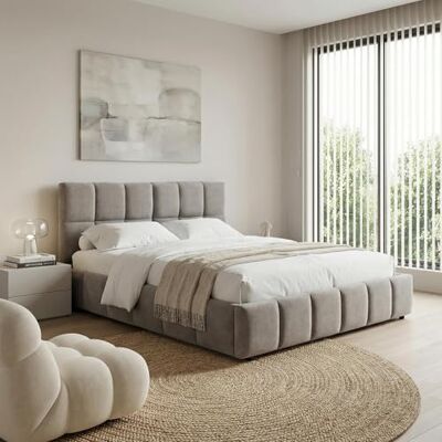 IDIMEX Polsterbett Emilia 140x200 cm, Grau Bett mit Lattenrost, Bettgestell mit gepolstertem Kopfteil, Stoffbett mit moderner Steppung, Modernes Design und stabile Konstruktion IDIMEX Polsterbett Emilia 140x200 cm, Grau Bett mit Lattenrost, Bettgestell mit gepolstertem Kopfteil, Stoffbett mit moderner Steppung, Modernes Design und stabile Konstruktion
