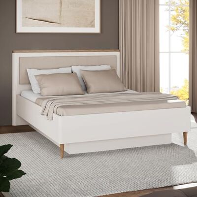 Forte LACETTI Bettgestell, Liegefläche 140 x 200 cm, Elegantes Bett mit Lattenrost und Kopfteil, Schlafzimmer, Kaschmir-Beige-Valencia Eiche Holzdekor, 155,9 cm breit x 103,9 cm hoch x 208 cm tief Forte LACETTI Bettgestell, Liegefläche 140 x 200 cm, Elegantes Bett mit Lattenrost und Kopfteil, Schlafzimmer, Kaschmir-Beige-Valencia Eiche Holzdekor, 155,9 cm breit x 103,9 cm hoch x 208 cm tief