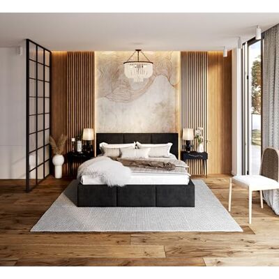 FDM Polsterbett mit Bettkasten 90x200 120x200 140x200 160x200 180x200 cm – Stauraumbett aus Velours, gepolstertes Kopfteil, Lattenrost & Metallrahmen, klappbar, Made IN EU (Schwarz, 180x200) FDM Polsterbett mit Bettkasten 90x200 120x200 140x200 160x200 180x200 cm – Stauraumbett aus Velours, gepolstertes Kopfteil, Lattenrost & Metallrahmen, klappbar, Made IN EU (Schwarz, 180x200)