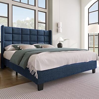 Merax Polsterbett 140x200 mit Lattenrost Rückenlehne,Hautfreundliche Leinenmaterial, Blau, Bett Einzelbett Jugendbett(Ohne Matratze) Merax Polsterbett 140x200 mit Lattenrost Rückenlehne,Hautfreundliche Leinenmaterial, Blau, Bett Einzelbett Jugendbett(Ohne Matratze)