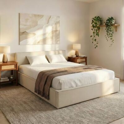 IDIMEX Polsterbett Pesaro 160x200 cm, Cremeweiß – modernes Doppelbett mit Lattenrost, Stoffbezug aus 100% Polyester in Leinen Optik, mit Kopfteil für Schalfzimmer IDIMEX Polsterbett Pesaro 160x200 cm, Cremeweiß – modernes Doppelbett mit Lattenrost, Stoffbezug aus 100% Polyester in Leinen Optik, mit Kopfteil für Schalfzimmer