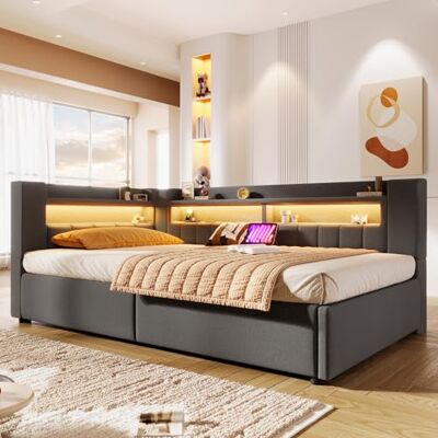 BTM Tagesbett 90 x 200 cm mit Ladefunktion Stauraumbett Schlafsofa Polsterbett mit LED (ohne Matratze), Einzelbett, Grau BTM Tagesbett 90 x 200 cm mit Ladefunktion Stauraumbett Schlafsofa Polsterbett mit LED (ohne Matratze), Einzelbett, Grau