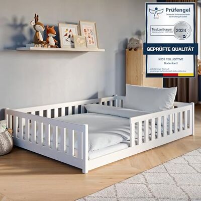 Kids Collective Montessori-Bodenbett 140x200 cm, Weiß, Rausfallschutz Lattenrost inklusive, Matratze optional, massives Kiefernholz, für Kinder und Jugendliche Kids Collective Montessori-Bodenbett 140x200 cm, Weiß, Rausfallschutz Lattenrost inklusive, Matratze optional, massives Kiefernholz, für Kinder und Jugendliche