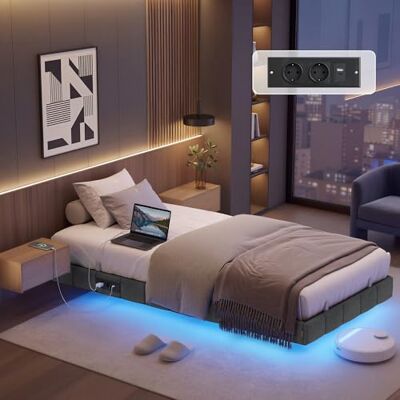 VASAGLE Bettgestell 90 x 200 cm, schwebender Effekt, LED-Beleuchtung gepolsterte Seitenwände, 2 AC-Steckdosen, 2 USB-A-Anschlüsse, 1 USB-C-Anschluss, bis 250 kg belastbar RMB162G101 VASAGLE Bettgestell 90 x 200 cm, schwebender Effekt, LED-Beleuchtung gepolsterte Seitenwände, 2 AC-Steckdosen, 2 USB-A-Anschlüsse, 1 USB-C-Anschluss, bis 250 kg belastbar RMB162G101