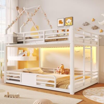 BTM Etagenbett 140x200 mit Hausbett-Design, LED & Rausfallschutz Weiß BTM Etagenbett 140x200 mit Hausbett-Design, LED & Rausfallschutz Weiß