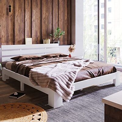Merax Massivholzbett Holzbett Doppelbett, Bettrahmen aus Holz mit Kopfteil und Lattenrost, 140 x 200 cm, Holzlattenunterstützung, Stauraum unter dem Bett, Schlafzimmermöbel, Weiß Merax Massivholzbett Holzbett Doppelbett, Bettrahmen aus Holz mit Kopfteil und Lattenrost, 140 x 200 cm, Holzlattenunterstützung, Stauraum unter dem Bett, Schlafzimmermöbel, Weiß