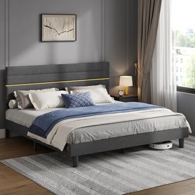 VASAGLE Polsterbett, Doppelbettgestell, 180 x 200 cm, Stahl, MDF Bettgestell, verstellbares gepolstertes Kopfteil, Metall, traditionell, schiefergrau, KACY Kollektion RMB508G01 VASAGLE Polsterbett, Doppelbettgestell, 180 x 200 cm, Stahl, MDF Bettgestell, verstellbares gepolstertes Kopfteil, Metall, traditionell, schiefergrau, KACY Kollektion RMB508G01