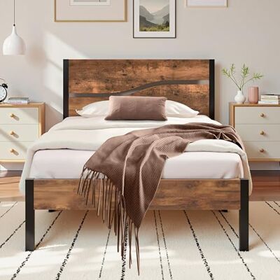 VECELO Bettgestell 90x200 cm, Einzelbett mit Metall Lattenrost und Dickem Holzkopfteil, Stabil Geräuschlos, Gästebett und Jugendbett für Schlafzimmer, Braun VECELO Bettgestell 90x200 cm, Einzelbett mit Metall Lattenrost und Dickem Holzkopfteil, Stabil Geräuschlos, Gästebett und Jugendbett für Schlafzimmer, Braun
