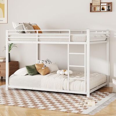 Merax Etagenbett Metall 140 × 200 cm, Stockbett Hochbett Metallbett Bettgestell mit Leiter und Zwei Lattenrost, Doppelstockbett mit Rausfallschutz, Jugendbett, für Schlafsaal & Wohnung, Weiß Merax Etagenbett Metall 140 × 200 cm, Stockbett Hochbett Metallbett Bettgestell mit Leiter und Zwei Lattenrost, Doppelstockbett mit Rausfallschutz, Jugendbett, für Schlafsaal & Wohnung, Weiß