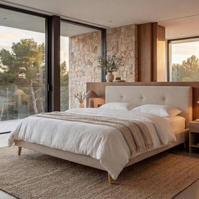 Mendler Polsterbett HWC-J98AM Massivholz 180x200cm Creme-beige Bett, Doppelbett, Bettgestell, mit Lattenrost Mendler Polsterbett HWC-J98AM Massivholz 180x200cm Creme-beige Bett, Doppelbett, Bettgestell, mit Lattenrost
