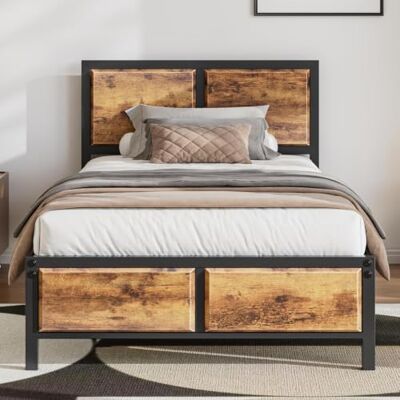 VECELO Bettgestell 90 x 200 cm, Metallbett mit Dick Holzkopfteil und Lattenrost, Modern Gästebett Jugendbett mit Stauraum Unter Dem Bett, Perfekt für Schlafzimmer, Braun VECELO Bettgestell 90 x 200 cm, Metallbett mit Dick Holzkopfteil und Lattenrost, Modern Gästebett Jugendbett mit Stauraum Unter Dem Bett, Perfekt für Schlafzimmer, Braun