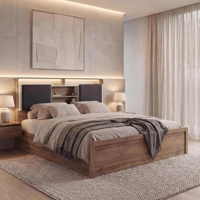Mendler Queen Size Bett HWC-P43 160x200cm Wotan-Eiche-Optik, weiß Doppelbett, Bettgestell, mit Lattenrost, MDF Mendler Queen Size Bett HWC-P43 160x200cm Wotan-Eiche-Optik, weiß Doppelbett, Bettgestell, mit Lattenrost, MDF