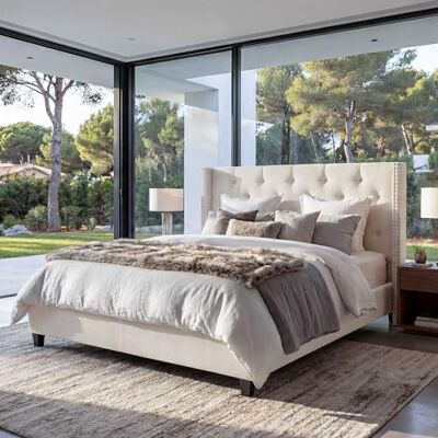 Mendler Polsterbett HWC-N59 mit Lattenrost Stoff 180x200cm Creme-beige Bett, Doppelbett, Bettgestell, Massivholz Mendler Polsterbett HWC-N59 mit Lattenrost Stoff 180x200cm Creme-beige Bett, Doppelbett, Bettgestell, Massivholz