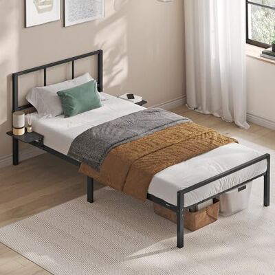VASAGLE Einzelbettgestell, 90 x 200 cm, Bettrahmen mit Lattenrost Kopfteil, aus Metall, bis 250 kg belastbar, einfache Montage, für Schlafzimmer, mattschwarz, CONNER Kollektion RMB192BD01 VASAGLE Einzelbettgestell, 90 x 200 cm, Bettrahmen mit Lattenrost Kopfteil, aus Metall, bis 250 kg belastbar, einfache Montage, für Schlafzimmer, mattschwarz, CONNER Kollektion RMB192BD01