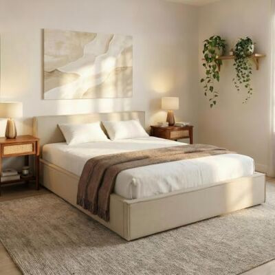 IDIMEX Polsterbett Pesaro 160x200 cm, Beige – modernes Doppelbett mit Lattenrost, Stoffbezug aus 100% Polyester in Leinen Optik, mit Kopfteil für Schalfzimmer IDIMEX Polsterbett Pesaro 160x200 cm, Beige – modernes Doppelbett mit Lattenrost, Stoffbezug aus 100% Polyester in Leinen Optik, mit Kopfteil für Schalfzimmer