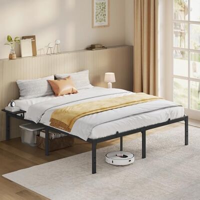VASAGLE Doppelbettgestell, 160 x 200 cm, Bettrahmen mit Lattenrost Ablagen, aus Metall, bis 450 kg belastbar, einfache Montage, für Schlafzimmer, Mattschwarz, CONNER Kollektion RMB095B01 VASAGLE Doppelbettgestell, 160 x 200 cm, Bettrahmen mit Lattenrost Ablagen, aus Metall, bis 450 kg belastbar, einfache Montage, für Schlafzimmer, Mattschwarz, CONNER Kollektion RMB095B01