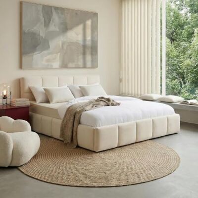 IDIMEX Polsterbett Cloud gepolstert 180 x 200 cm, Cremeweiß – modernes Doppelbett mit Samt Stoffbezug, inklusive Lattenrost und gepolstertem Kopfteil IDIMEX Polsterbett Cloud gepolstert 180 x 200 cm, Cremeweiß – modernes Doppelbett mit Samt Stoffbezug, inklusive Lattenrost und gepolstertem Kopfteil