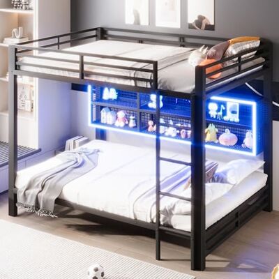 BTM Etagenbett 2 Kinder Jugendbett mit Regal, LED-Licht Doppelstockbett 140 x 200cm Schwarz, ohne Matratze BTM Etagenbett 2 Kinder Jugendbett mit Regal, LED-Licht Doppelstockbett 140 x 200cm Schwarz, ohne Matratze