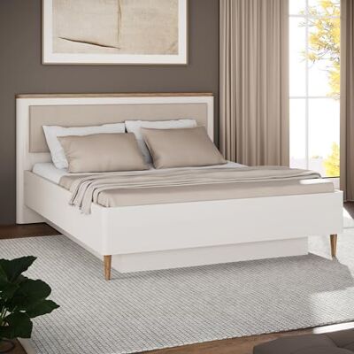 Forte LACETTI Bettgestell, Liegefläche 160 x 200 cm, Elegantes Bett mit Lattenrost und Kopfteil, Schlafzimmer, Kaschmir-Beige-Valencia Eiche Holzdekor, 175,9 cm breit x 103,9 cm hoch x 208 cm tief Forte LACETTI Bettgestell, Liegefläche 160 x 200 cm, Elegantes Bett mit Lattenrost und Kopfteil, Schlafzimmer, Kaschmir-Beige-Valencia Eiche Holzdekor, 175,9 cm breit x 103,9 cm hoch x 208 cm tief