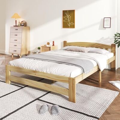 Merax Massivholzbett 140x200cm, Doppelbett aus Holz mit Kopfteil und Lattenrost, hochwertiges Bettgestell, Solide Futonbett, Jugendbett, Erwachsenenbett, ohne Matratze, Natur Merax Massivholzbett 140x200cm, Doppelbett aus Holz mit Kopfteil und Lattenrost, hochwertiges Bettgestell, Solide Futonbett, Jugendbett, Erwachsenenbett, ohne Matratze, Natur