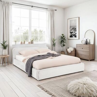 IDIMEX Polsterbett CURSIO mit Lattenrost 140x200, Off-White – Bett mit Polsterung in Cordoptik, Holzrahmen mit Metallrohr, stabiles Doppelbett inklusive Lattenrost, kleine Schwarze Kunststofffüße IDIMEX Polsterbett CURSIO mit Lattenrost 140x200, Off-White – Bett mit Polsterung in Cordoptik, Holzrahmen mit Metallrohr, stabiles Doppelbett inklusive Lattenrost, kleine Schwarze Kunststofffüße