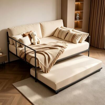 VEVOR Tagesbett Bettgestell bis 180 kg 2-in-1-Ausziehbett 1960x1375x970 mm Ausziehbares Bett für Wohnzimmer Schlafzimmer Gästezimmer, für 2 Personen, Metall-Konstruktion, Feststellbare Rollen, Schwarz VEVOR Tagesbett Bettgestell bis 180 kg 2-in-1-Ausziehbett 1960x1375x970 mm Ausziehbares Bett für Wohnzimmer Schlafzimmer Gästezimmer, für 2 Personen, Metall-Konstruktion, Feststellbare Rollen, Schwarz