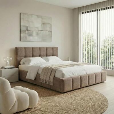 IDIMEX Polsterbett Emilia 140x200 cm, Braun Bett mit Lattenrost, Bettgestell mit gepolstertem Kopfteil, Stoffbett mit moderner Steppung, Modernes Design und stabile Konstruktion IDIMEX Polsterbett Emilia 140x200 cm, Braun Bett mit Lattenrost, Bettgestell mit gepolstertem Kopfteil, Stoffbett mit moderner Steppung, Modernes Design und stabile Konstruktion