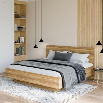 Forte Orkney Bett 180x200 cm, modernes Bettgestell inkl. Lattenrost, Holzwerkstoff, Mauvella Eiche Holzdekor, 185,2 cm breit x 98,5 cm hoch x 216 cm tief Forte Orkney Bett 180x200 cm, modernes Bettgestell inkl. Lattenrost, Holzwerkstoff, Mauvella Eiche Holzdekor, 185,2 cm breit x 98,5 cm hoch x 216 cm tief