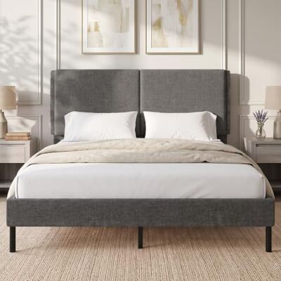 HOMCOM Bett 140x190cm mit verstellb. Kopfteil & Lattenrost, Grau Doppelbett mit Leinenbezug, Holzlattenrost, Stauraum unter dem Bett, stabiles Metall, einfache Montage, für Schlafzimmer HOMCOM Bett 140x190cm mit verstellb. Kopfteil & Lattenrost, Grau Doppelbett mit Leinenbezug, Holzlattenrost, Stauraum unter dem Bett, stabiles Metall, einfache Montage, für Schlafzimmer
